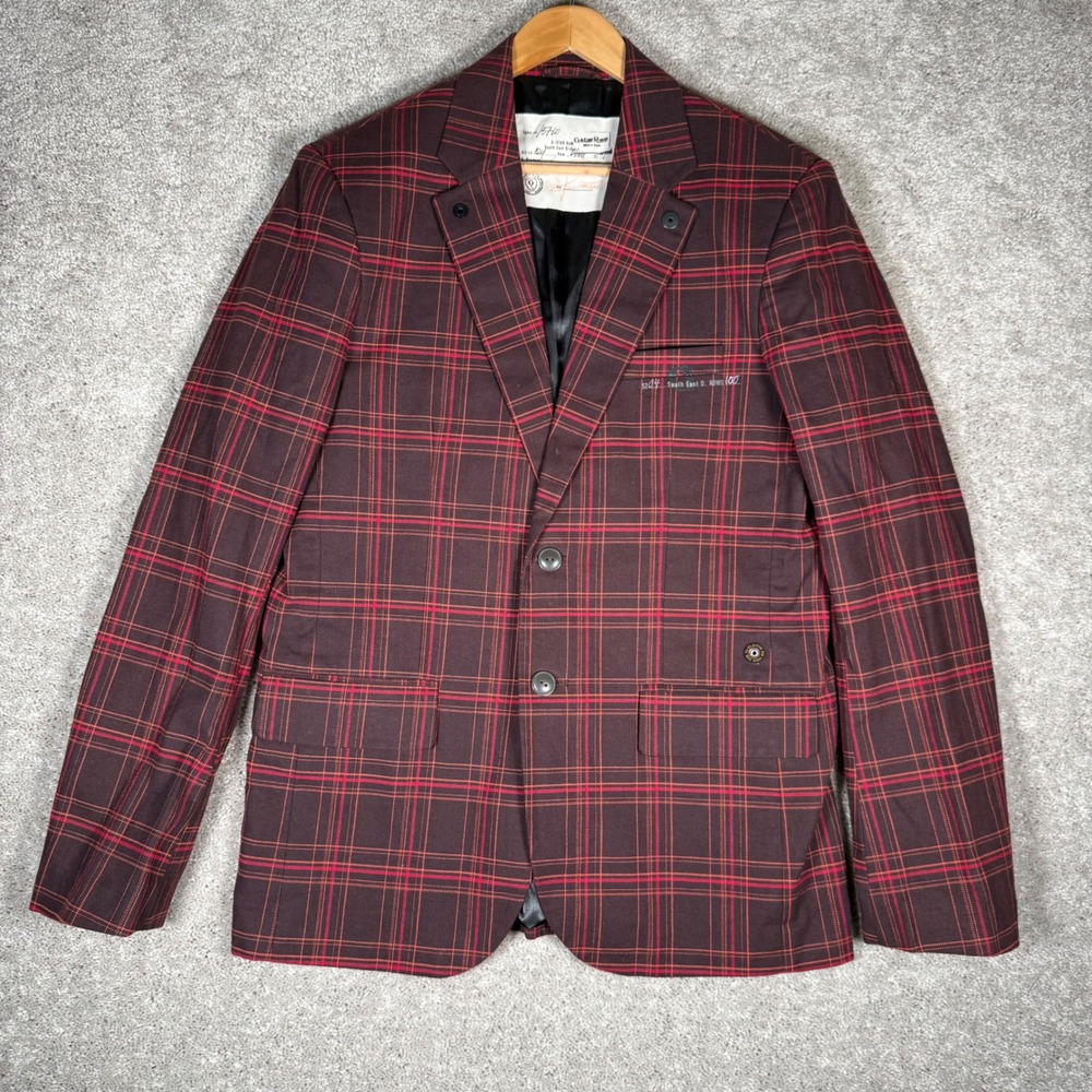 G-Star Raw Denim Men's XL Plaid Blazer Jacket Burgundy Red South East D
